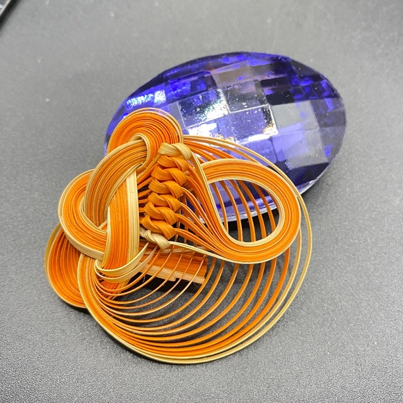 Bamboo Jewelry Orange Brooch Hand Crafted Natural Taiwanese Folk Art - Picture 3 of 6